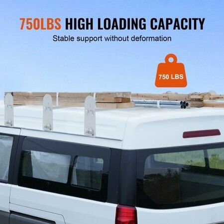 Van Roof Ladder Rack, 3 Bars Alloy Steel Roof Racks, 750 LBS Capacity Rain-Gutter Roof Rack, Adjustable Length 40.2" to 74.8", Van Ladder Rack Compatible with Chevrolet Express, GMC Savana, etc