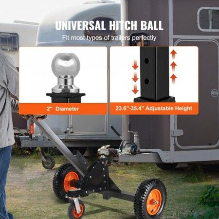 Adjustable Trailer Dolly, 680.4 kg Tongue Weight Capacity, 2 in 1 Trailer Mover with 60-90 cm Adjustable Height & 50.8 mm Ball, Pneumatic Tires & Universal Wheel, for Moving Car RV Trailer