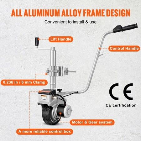 Electric Trailer Dolly, 5000lbs Towing Capacity, 350W 12V Trailer Jockey Wheel with 22 ft/min Moving Speed, 12''-24.8'' Adjustable Clamp Height & 8'' Rubber Tire, for Moving Trailer Caravan Boat