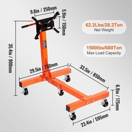 Engine Stand 1500LBS Folding Motor Hoist Dolly w/ Adjustable Mounting Head