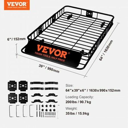 Roof Rack Cargo Basket 200 LBS Capacity Extension 64"x39"x6" for SUV Truck