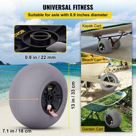Beach Balloon Wheels, 13" Replacement Sand Tires, TPU Cart Tires for Kayak Dolly, Canoe Cart and Buggy w/Free Air Pump, 2-Pack