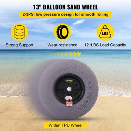 Beach Balloon Wheels, 13" Replacement Sand Tires, TPU Cart Tires for Kayak Dolly, Canoe Cart and Buggy w/Free Air Pump, 2-Pack