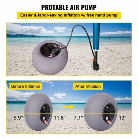 Beach Balloon Wheels, 13" Replacement Sand Tires, TPU Cart Tires for Kayak Dolly, Canoe Cart and Buggy w/Free Air Pump, 2-Pack