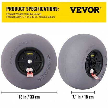 Beach Balloon Wheels, 13" Replacement Sand Tires, TPU Cart Tires for Kayak Dolly, Canoe Cart and Buggy w/Free Air Pump, 2-Pack