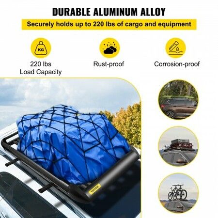 Roof Basket Universal Aluminum Roof Rack Basket 50x35.4 Inch Roof Mounted Cargo Rack for Car Top Luggage Traveling SUV Holder