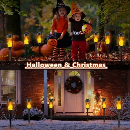 12Pcs Halloween Solar Lights Outdoor,Solar Torch Lights for Halloween Outdoor Decorations,Halloween Pathway Lights,LED Outdoor Lighting Landscape