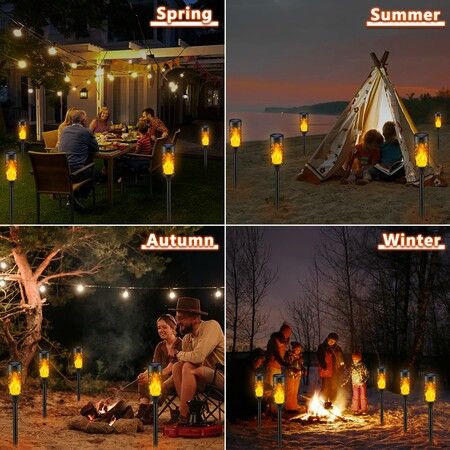 6Pcs Solar Lights Outdoor,Solar Tiki Torches with Flickering Flame,Halloween Solar Lights,Solar Powered Outdoor Lights,LED Solar Garden Lights for Halloween Decorations