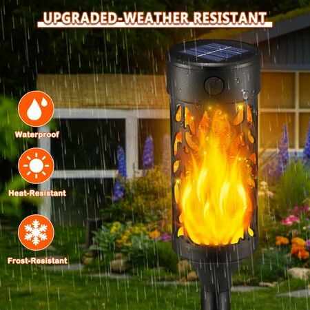 6Pcs Solar Lights Outdoor,Solar Tiki Torches with Flickering Flame,Halloween Solar Lights,Solar Powered Outdoor Lights,LED Solar Garden Lights for Halloween Decorations