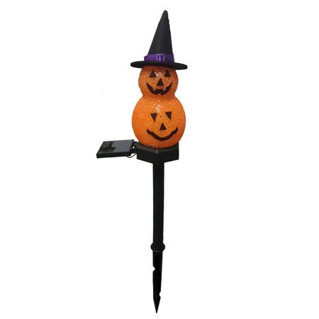 Solar Halloween Pumpkin Stakes Lights with Witch Hat, Outdoor Solar Landscape Pathway Lights Outside Halloween Decor for Garden Yard,1 Pack