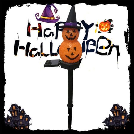 Solar Halloween Pumpkin Stakes Lights with Witch Hat, Outdoor Solar Landscape Pathway Lights Outside Halloween Decor for Garden Yard,1 Pack