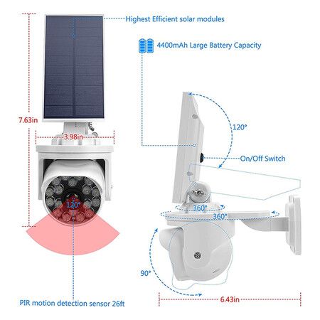 Solar Light Outdoor Dummy Security Camera CCTV Outside with Motion Detector Waterproof Wall Light Surveillance Emulated Camera for Homes