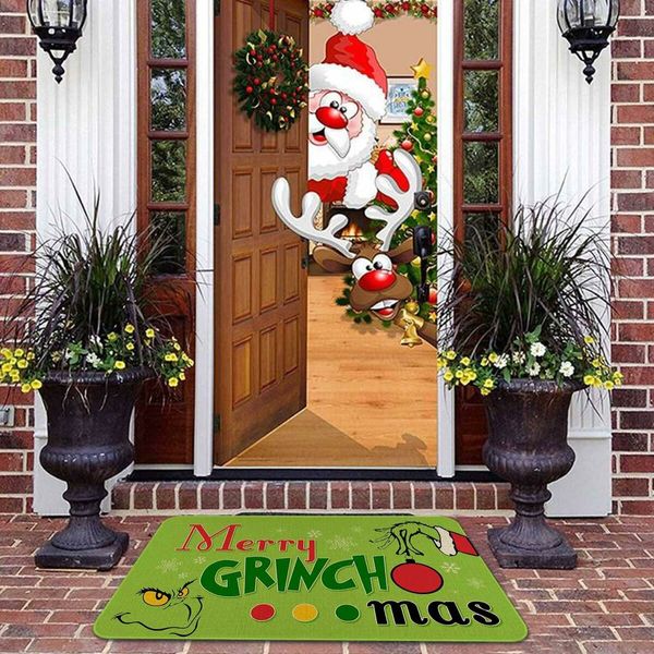 Merry Christmas Welcome Doormat,Funny Green Face Hand Decoration Non-Skid Floor Mat Christmas Kitchen Door Mat 50*80CM