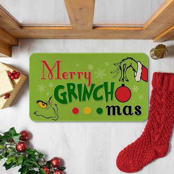 Merry Christmas Welcome Doormat,Funny Green Face Hand Decoration Non-Skid Floor Mat Christmas Kitchen Door Mat 50*80CM