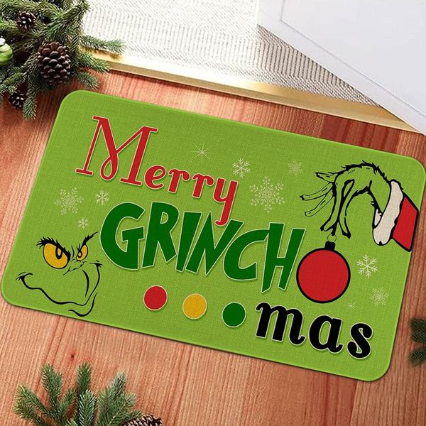 Merry Christmas Welcome Doormat,Funny Green Face Hand Decoration Non-Skid Floor Mat Christmas Kitchen Door Mat 50*80CM