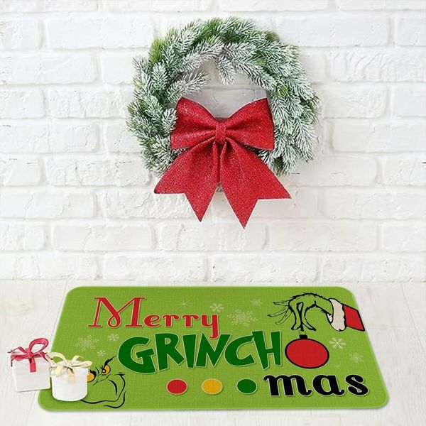 Merry Christmas Welcome Doormat,Funny Green Face Hand Decoration Non-Skid Floor Mat Christmas Kitchen Door Mat 50*80CM