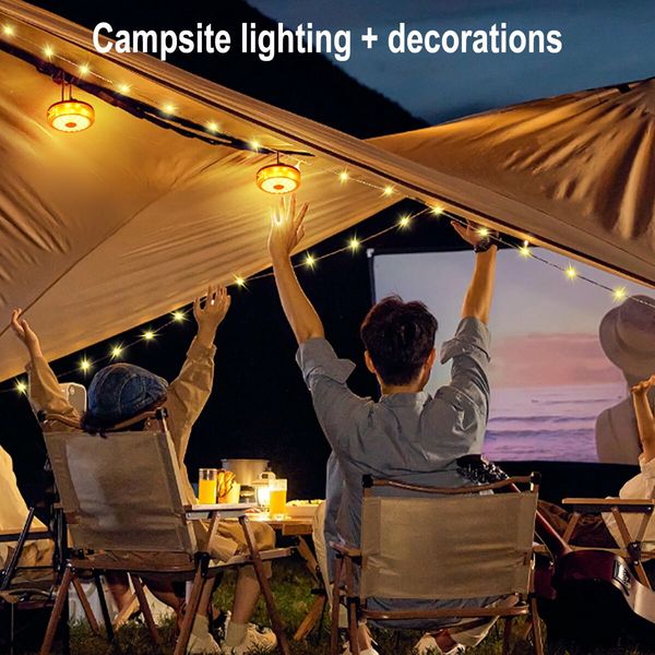 LED Camping Light USB Rechargeable Outdoor Tent Colourful Warm Ambiance String Light Portable Storage Tape Measure for Camping