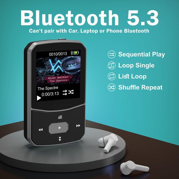 64GB Clip MP3 Player with Bluetooth 5.3,Portable Music Player with Voice Recorder for Sport Running,FM Radio,Pedometer,A-B Repeat,Audio Video,Shuffle Playback