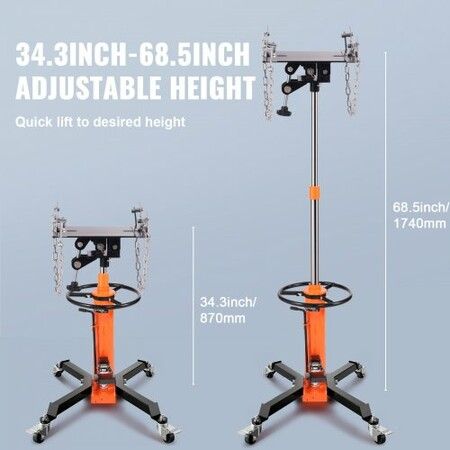 Transmission Jack, 600kg Hydraulic Telescoping Transmission Jack, 870-1740 mm High Lift Floor Jack Stand with Foot Pedal, 360° Swivel Wheel, Hydraulic Transmission Jack Garage/Shop Lift Hoist