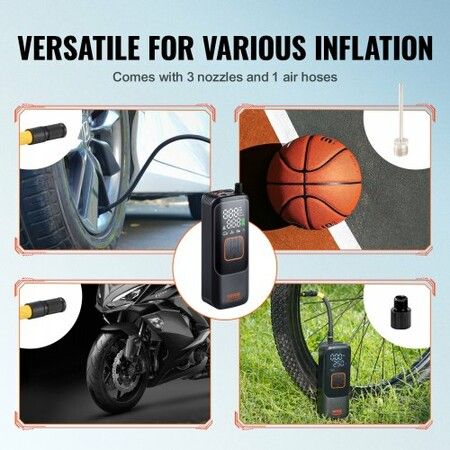 Tire Inflator Portable Air Compressor, 150 PSI Electric Air Pump, 4000mAh Rechargeable Tire Pump with Auto-Off Function, LCD Pressure Gauge, 3 Nozzles, LED Light for Car Motorcycle Bike Ball