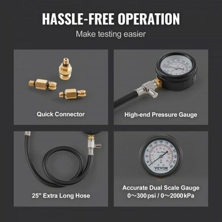 Compression Tester Adapter Kit, 9 Pcs Automotive Engine Cylinder Leak Down Compression Test, Accurate Dual Scale Pressure Gauge 0-300 psi, with Long Reach Hoses and Case for Engine Cylinders