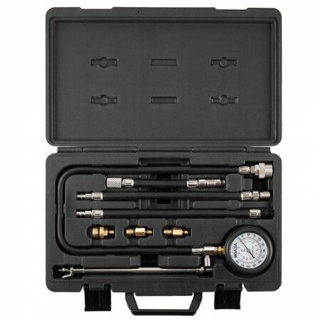 Compression Tester Adapter Kit, 9 Pcs Automotive Engine Cylinder Leak Down Compression Test, Accurate Dual Scale Pressure Gauge 0-300 psi, with Long Reach Hoses and Case for Engine Cylinders