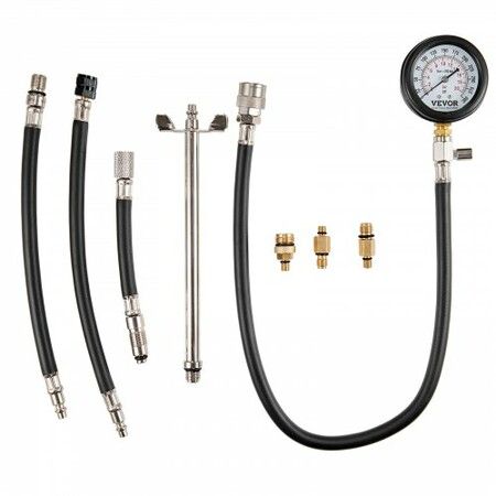 Compression Tester Adapter Kit, 9 Pcs Automotive Engine Cylinder Leak Down Compression Test, Accurate Dual Scale Pressure Gauge 0-300 psi, with Long Reach Hoses and Case for Engine Cylinders