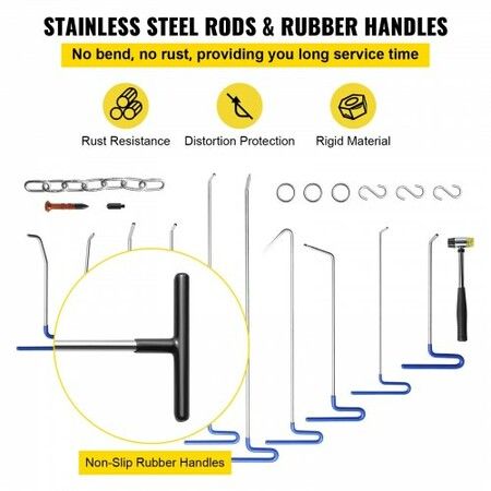 Rods Dent Removal Kit, 20 Pcs Paintless Dent Repair Rods, Stainless Steel Dent Rods, Whale Tail Dent Repair Tools, Professional Hail Dent Removal Tool For Minor Dents, Door Dings And Hail Damage