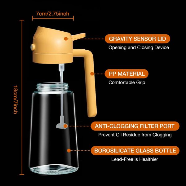 Oil Sprayer,2 in 1 Olive Oil Dispenser Bottle,450ml Premium Glass Oil Bottle (Orange)