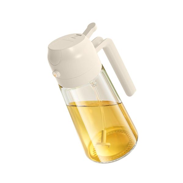 Oil Sprayer,2 in 1 Olive Oil Dispenser Bottle,450ml Premium Glass Oil Bottle (White)