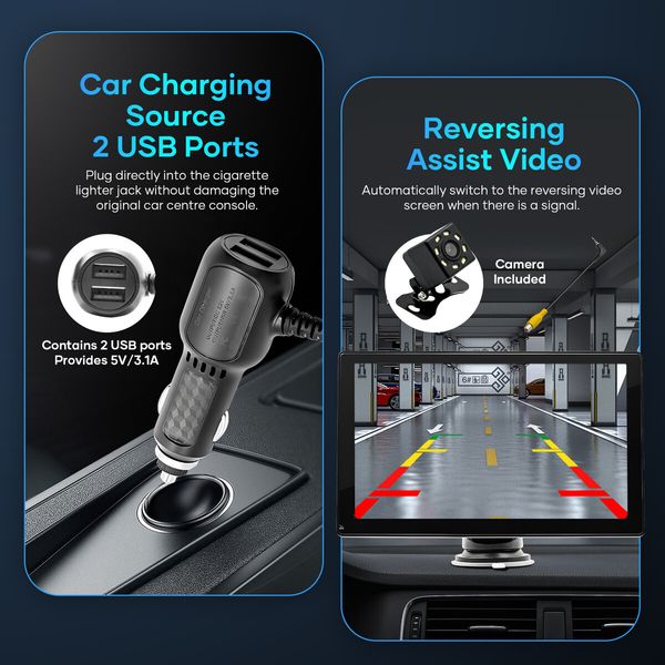 9 Inch Portable Car Stereo Radio Apple Carplay Android Auto MP5 Player Bluetooth Head Unit Audio Touch Screen System with Camera