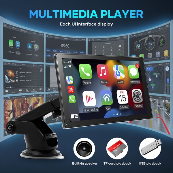 9 Inch Portable Car Stereo Radio Apple Carplay Android Auto MP5 Player Bluetooth Head Unit Audio Touch Screen System with Camera