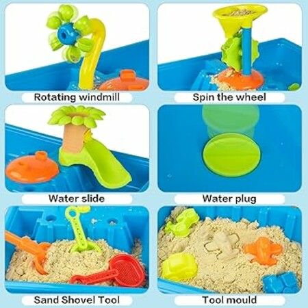 Sand Water Table   Kids Beach Summer Sandbox Table Outdoor Activity  Dolphin Water Wheel Molds Bucket Shovel Kids Toy Christmas Birthday Gift