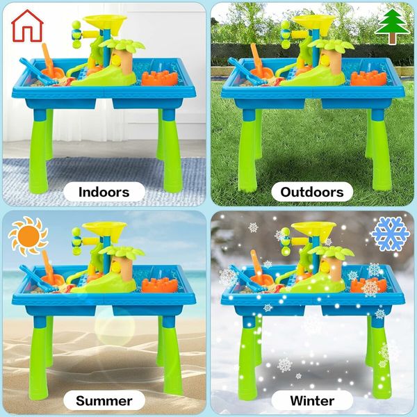 Sand Water Table   Kids Beach Summer Sandbox Table Outdoor Activity  Dolphin Water Wheel Molds Bucket Shovel Kids Toy Christmas Birthday Gift