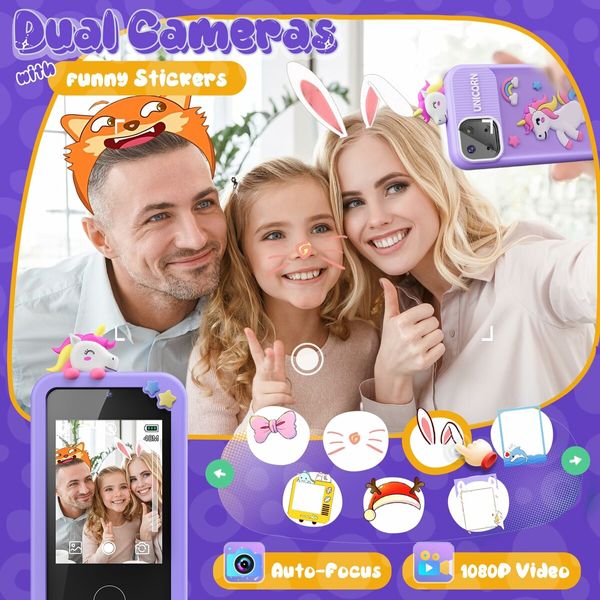 Kids Smart Phone 2.8 Inch Touchscreen with Dual Camera, Learning Games, Music Player, 32GB SD Card