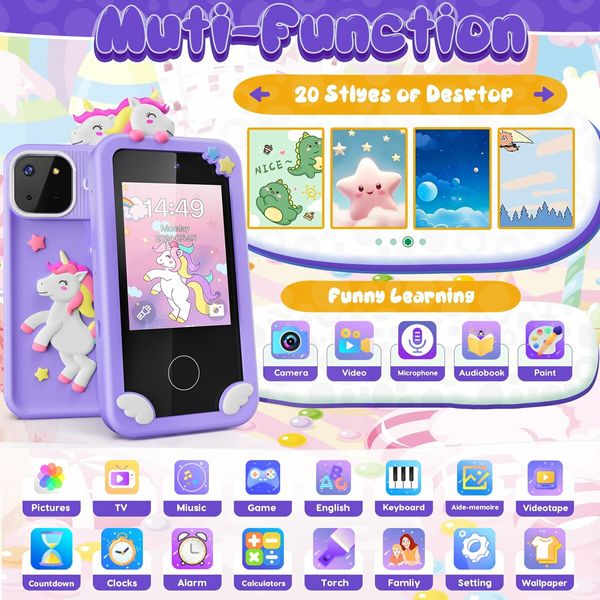 Kids Smart Phone 2.8 Inch Touchscreen with Dual Camera, Learning Games, Music Player, 32GB SD Card