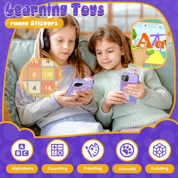 Kids Smart Phone 2.8 Inch Touchscreen with Dual Camera, Learning Games, Music Player, 32GB SD Card