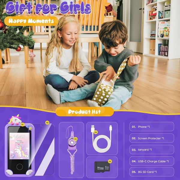 Kids Smart Phone 2.8 Inch Touchscreen with Dual Camera, Learning Games, Music Player, 32GB SD Card