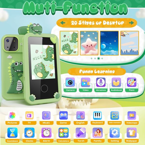 Kids Smart Phone 2.8 Inch Touchscreen with Dual Camera, Learning Games, Music Player, 32GB SD Card