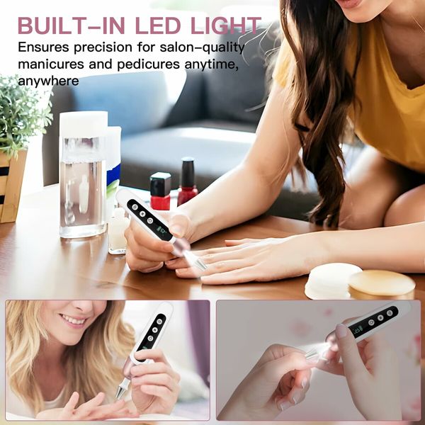 Cordless Electric Nail File Set,Professional Manicure Pedicure Kit 10 Speed Portable Nail Drill Machine for Thick Nail Toenail Cuticle