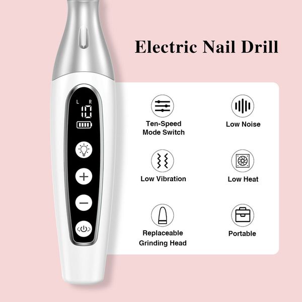 Rechargeable Cordless 14000 RPM Electric Nail Drill Machine File Set,Manicure Pedicure Kit with LCD Display for Gel Nail Thick Toe