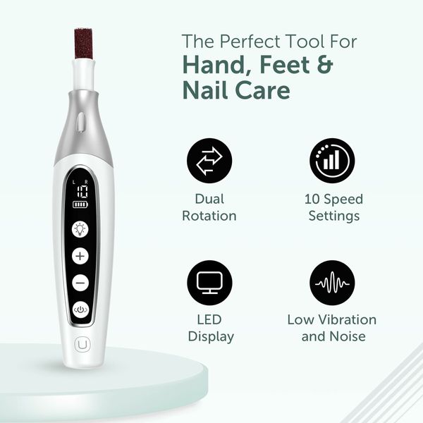 Rechargeable Cordless 14000 RPM Electric Nail Drill Machine File Set,Manicure Pedicure Kit with LCD Display for Gel Nail Thick Toe