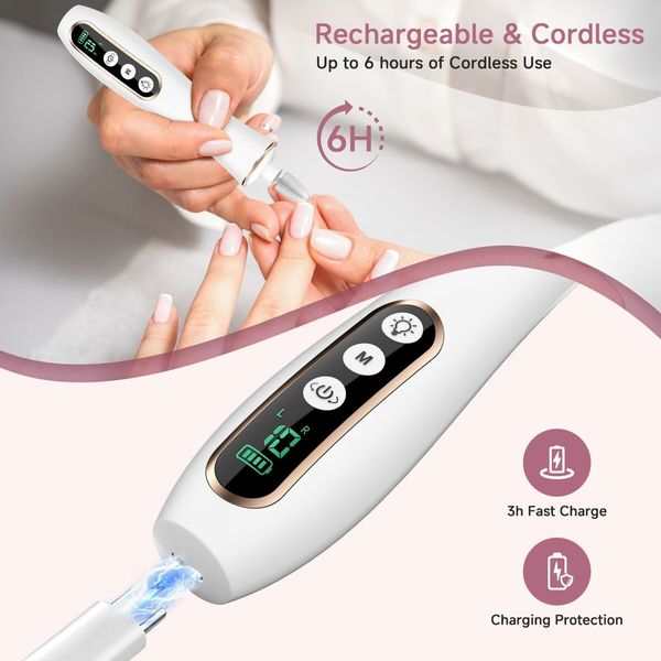 Professional Manicure Pedicure Kit Cordless Electric Nail File Set 360 Degree LED Light Nail Drill Machine with LCD Display for Gel Nail Thick Toe