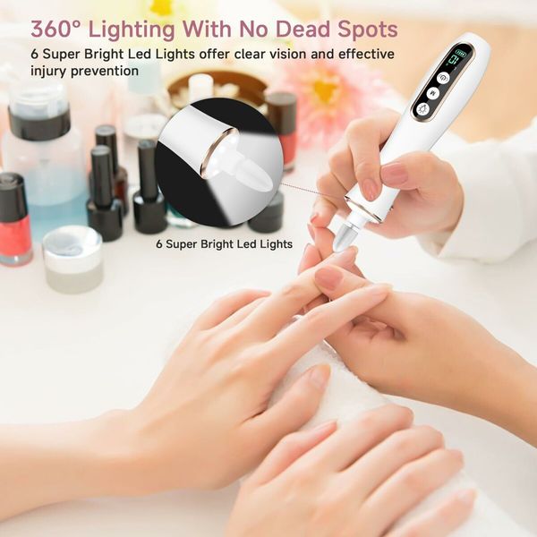 Professional Manicure Pedicure Kit Cordless Electric Nail File Set 360 Degree LED Light Nail Drill Machine with LCD Display for Gel Nail Thick Toe