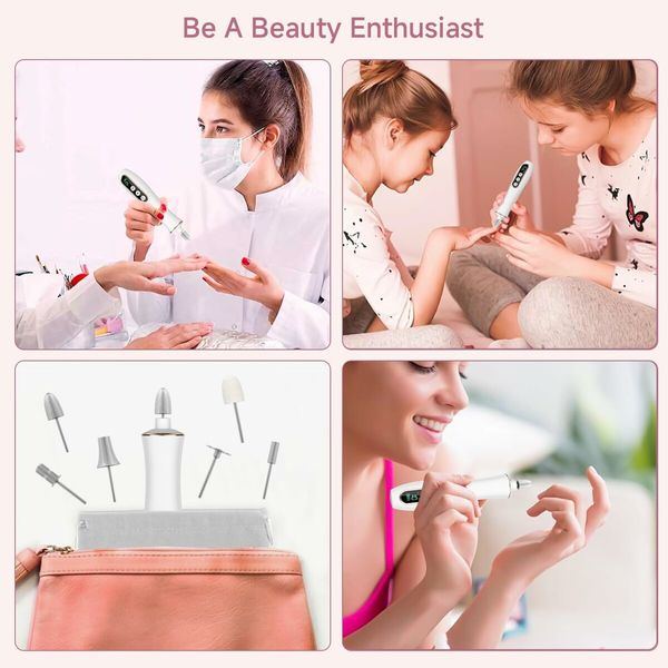 Professional Manicure Pedicure Kit Cordless Electric Nail File Set 360 Degree LED Light Nail Drill Machine with LCD Display for Gel Nail Thick Toe