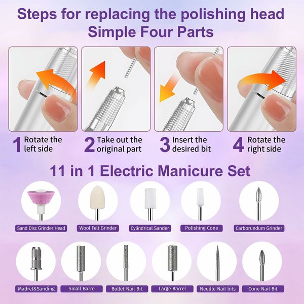 35000RPM Nail Drill Professional Electric Nail Drill Kits with Bits,Base Purple Portable Nail E File Machine for Remover Gel Nail Polish Acrylic-Purple