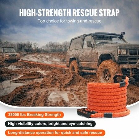 25.4 mm x 9.1 m Kinetic Recovery Tow Rope 17237 kg, Heavy-Duty Off Road Snatch Strap, Extreme Duty 30% Elasticity Energy Snatch Strap for Jeep Car Truck ATV UTV SUV Tractor锛?0ft x 1in