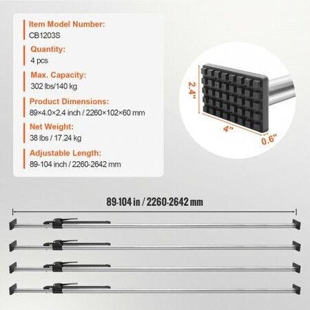 Cargo Bar, Ratcheting Cargo Bar Adjustable from 89" to 104", Heavy-duty Steel Cargo Stabilizer Bar with 140.16KGS Capacity, Truck Bed Load Bar for Pickup Truck Bed, Trailer, Semi Trailer (4 pcs)