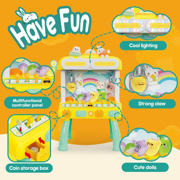 2 Person Mini Claw Machine Miniature Toy Crane Grabber Candy Catch Game Prize Chocolate Arcade Dispenser Clip Doll Simulator with LED Light Music