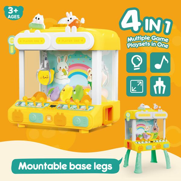 2 Person Mini Claw Machine Miniature Toy Crane Grabber Candy Catch Game Prize Chocolate Arcade Dispenser Clip Doll Simulator with LED Light Music